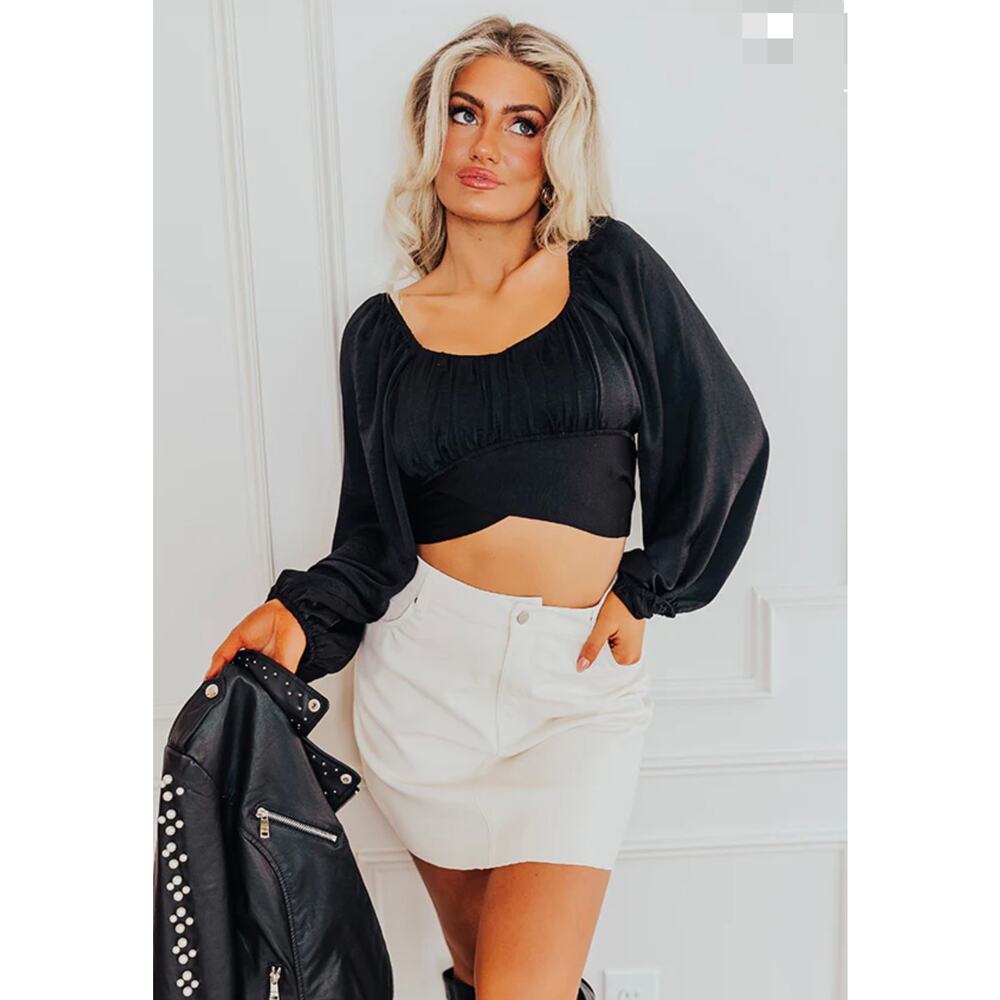 NWT entro Leaving For London Crop Top Tie Back Women's Large Black Fairy Grunge